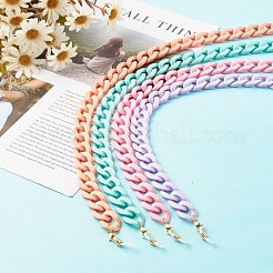 アクリルカーブチェーン眼鏡チェーン  眼鏡用ネックストラップ  304ステンレススチール製丸カン付き  カニカン  ゴム製ループの端  ミックスカラー  710x16.5mm&nbsp;AJEW-EH00372