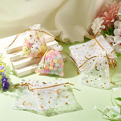 30 bolsa de regalo con cordón de organza con estampado dorado de luna y estrella&nbsp;ABAG-TA0002-21A