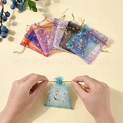 50 шт. 10-цветные подарочные мешочки для хранения из органзы с завязками и золотым тиснением в виде луны и звезд ABAG-FS0001-11