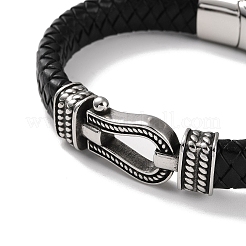 Мужские плетеные черные браслеты из искусственной кожи BJEW-K243-36AS