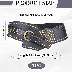 Retro-antike Bronzelegierung Nieten PU-Leder weißer Taillengürtel für Frauen&nbsp;AJEW-WH20098-075A
