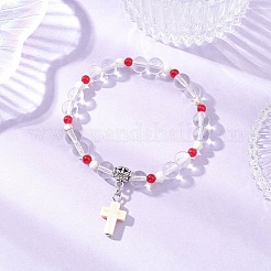 2 шт. браслеты с подвесками-крестиками из синтетической бирюзы BJEW-JB12190