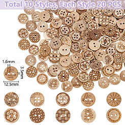 200 шт. 10 стиля 2-дырочных натуральных кокосовых пуговиц DIY-GA0008-28