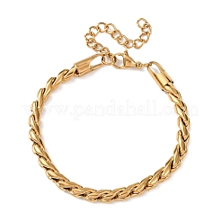 304ステンレススチールツイストカーブチェーンブレスレット女性用  PVD真空メッキ  18KGP本金メッキ  6.89インチ（17.5cm）&nbsp;BJEW-F529-05G