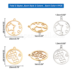 16個4スタイル201ステンレススチールペンダント  サークル  ゴールデン·ステンレス鋼色  22.5x20x1mm  穴：1.5mm  4個/スタイル&nbsp;STAS-DC0008-73