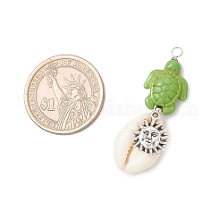 5 шт. 5 стиля подвески из натуральной раковины каури и окрашенной синтетической бирюзовой черепахи в медной проволоке&nbsp;PALLOY-JF04034-01