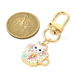 合金エナメルペンダント装飾  合金回転式ナスカン付き  カップ付きの猫の形  カラフル  58mm&nbsp;HJEW-JM02632-02