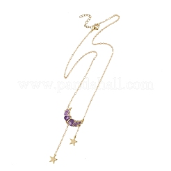 Colliers pour femmes avec pendentif lune en perles d'améthyste naturelle et chaîne en laiton.&nbsp;NJEW-TA00257-01