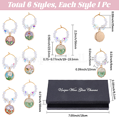 6 Stück Blumenlegierung Emaille Glas Weinglas Charms&nbsp;AJEW-SC00078