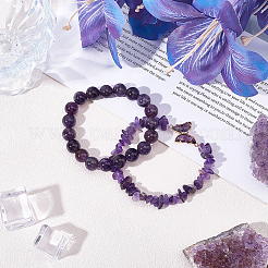 1 bracciale elastico con perline rotonde di ametista naturale&nbsp;BJEW-PA0001-14