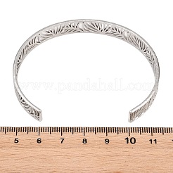 女性用中空304ステンレススチール製オープンカフバングル  葉  ステンレス鋼色  内径：2.32x1.89インチ（5.9x4.8cm）&nbsp;BJEW-F547-01P
