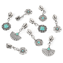 16 шт. 4 стиля сплава с синтетическими бирюзовыми застежками-молниями&nbsp;HJEW-TAC0098