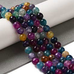 染色・加熱された天然の龍脈瑪瑙ビーズ連売り  多面カット  ラウンド  ミックスカラー  8mm  穴：1.2mm  約48個/連  14.69''（37.3センチメートル）&nbsp;X-G-P539-A01-20
