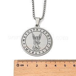 201 нержавеющая сталь плоская круглая с кулоном архангел святой Михаил ожерелья для женщин и мужчин&nbsp;LS-NJEW-F344-02P