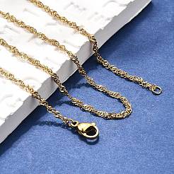 304ステンレススチールチェーンネックレス  カニカン付き  多面カット  ゴールドカラー  17.9インチ（45.4cm）  2mm&nbsp;X-MAK-N016-15G
