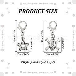 24 шт. 2 стиля череп звезда сплав подвеска украшения&nbsp;HJEW-GO00220