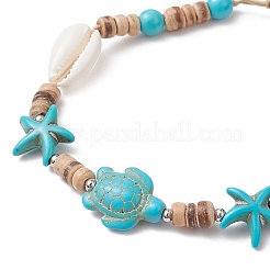 Браслеты из синтетической бирюзы и ракушек BJEW-JB11510-01