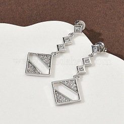 Серьги-гвоздики с ромбами из латуни с микропаве из прозрачных кубических цирконий&nbsp;LS-EJEW-F383-10P