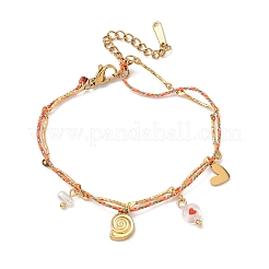 Браслеты с подвесками в виде звеньев цепи из нержавеющей стали 304 BJEW-A053-02G