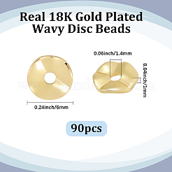 真鍮ビーズ90個  フラットラウンド  18KGP本金メッキ  6x1mm  穴：1.4mm&nbsp;KK-BBC0025-87B