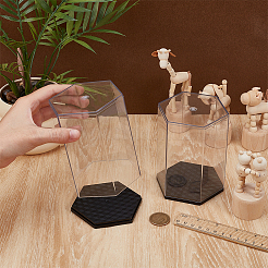 Шестиугольные пластиковые с акриловыми минифигурками витрины с черными основаниями&nbsp;ODIS-WH0079-052