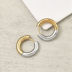 201 ステンレススチール ツートンフープピアス  304ステンレスピン付き  18KGP本金メッキ  22x4mm&nbsp;EJEW-Q002-01G-04