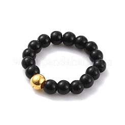 Anello elastico con perline rotonde in vetro da donna&nbsp;RJEW-WH0014-01E