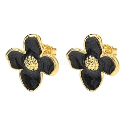 Цветок латунь эмаль серьги стержня&nbsp;EJEW-P341-03G