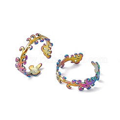 Ионное покрытие (ip) 304 нержавеющая сталь листовидная ветка обертка открытое кольцо-манжета для женщин&nbsp;RJEW-C045-20M