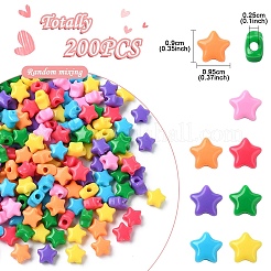 200 個 7 色不透明アクリルビーズ  スター  ミックスカラー  9x9.5x5.5mm  穴：2.5mm  20~30個/色。&nbsp;MACR-YW0003-52