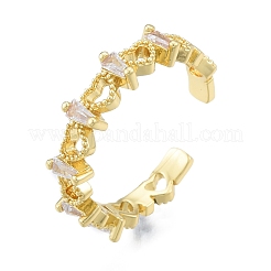 Открытое кольцо-манжета в форме сердца из прозрачного кубического циркония&nbsp;RJEW-G261-18G