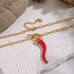 Персонализированный кулон с перцем чили из нержавеющей стали 304 и красной эмалью TG1735