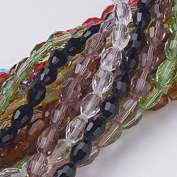 Filo di perline in vetro, sfaccettato, ovale, colore misto, 6x4mm, Foro: 1 mm, circa 65~70pcs/filo, 14.96 pollice ~ 15.16 pollici (38~38.5 cm)