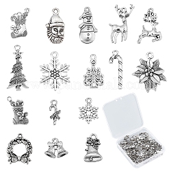 SUNNYCLUE 64Pcs 16 Style Tibetan Style Alloy Pendants, for Christmas, Cadmium Free & Lead Free, Mixed Shapes, Antique Silver, 4pcs/style