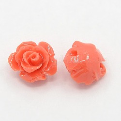 Synthetic Coral 3D Flower Rose Beads, Dyed, Orange Red, 10x6mm, Hole: 1.5mm