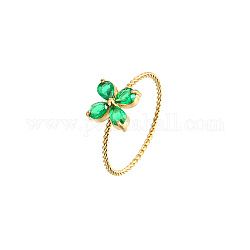 Anello da dito in acciaio inossidabile dorato con zirconi verdi, fiore, 1.1mm, diametro interno: 18.6mm, fiore: 7.9 mm
