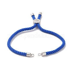Fabbricazione del braccialetto del cordone di cotone, con accessori di ottone, piatta e rotonda con l'albero della vita, blu, 8-5/8 pollice (22 cm), Foro: 2 mm