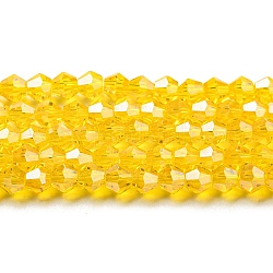 Trasparenti perle di vetro placca fili, lustro di perla placcato, sfaccettato, bicono, oro, 3x2.5mm, Foro: 0.7 mm, circa 162~185pcs/filo, 12.76~14.61 pollice (32.4~37.1 cm)