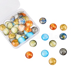 Cabujones de vidrio luminosos, patrón de planeta, semicírculo, color mezclado, 14x5mm, 50 unidades / caja