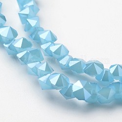 Chapelets de perles en verre électroplaqué, jade d'imitation, perle plaquée lustre, facette, diamant, bleu profond du ciel, 4x4mm, Trou: 1mm, Environ 143 pcs/chapelet, 11.8 pouce