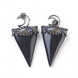 Grandes colgantes naturales de obsidiana, con fornituras de latón, triángulo, plata antigua, 53~58x28~29x16~18mm, agujero: 5x7 mm