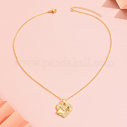 Collana con pendente in ottone con zirconia cubica, cuore, vero placcato oro 18k, 15.75 pollice (40 cm), cuore: 20x22 mm