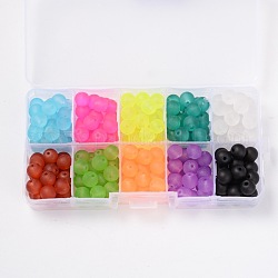 Матовые круглые прозрачные стеклянные бусины, разноцветные, 8 мм, отверстие : 1.3 мм, около 18~20шт / отсек, 180~200 шт / коробка