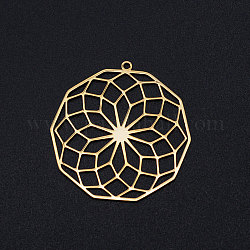 201 Stainless Steel Filigree Charms, polygon with Flower, Golden, 35.5x34.5x1mm, Hole: 1.6mm