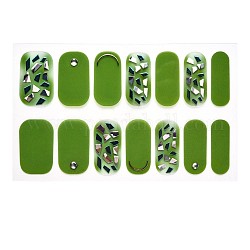 Full Cover Nombre Nail Stickers, Self-Adhesive, for Nail Tips Decorations, Green, 24x8mm, 14pcs/sheet