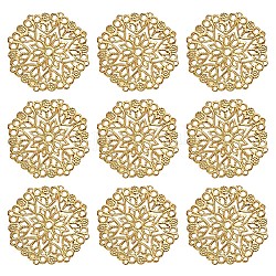 Iron Filigree Joiners Links, Flat Round, Golden, 35.5x0.7mm, Hole: 1.4mm