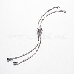 Chaîne de fabrication de bracelets en laiton, avec zircons, fabrication de bracelets coulissants, platine, 5 pouce (126 mm) x1 mm, Trou: 2mm