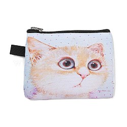 Lindo gato carteras con cremallera de poliéster, monederos rectangulares, monedero para mujeres y niñas, cian claro, 11x13.5 cm
