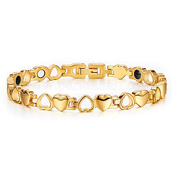 Bracelets de bracelet de montre en acier inoxydable Shegrace, cœur, véritable 18k plaqué or, 8-5/8 pouce (22 cm)