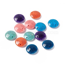 Perles acryliques opaques craquelées, turquoise d'imitation, plat rond, couleur mixte, 25x7.5mm, Trou: 2mm, environ 194 pcs/500 g